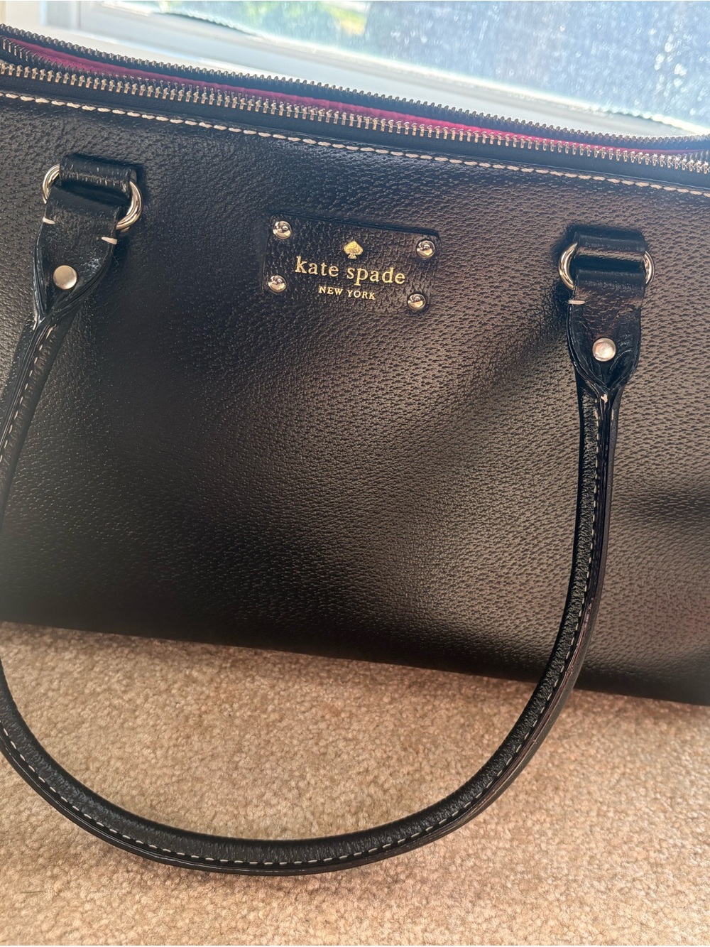 kate spade Black Leather Tote with Gold Logo